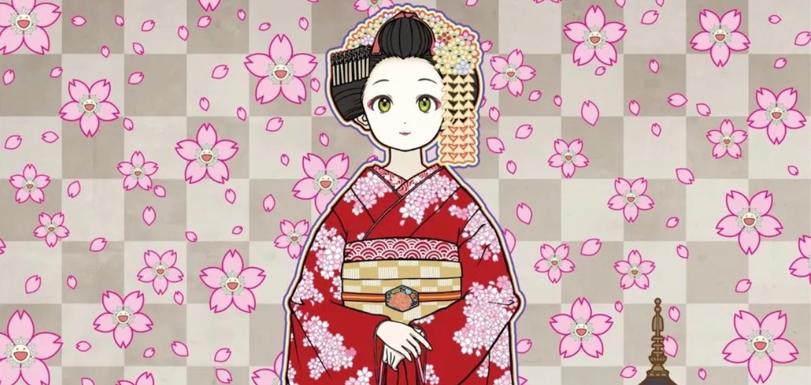 Takashi Murakami - Maiko in Kyoto, Cherry Blossoms on Red – Toyol Toys