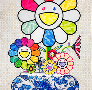 Takashi Murakami - Murakami flowers in a Qinghua vase (Blue)