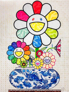 Takashi Murakami - Murakami flowers in a Qinghua vase (Blue)