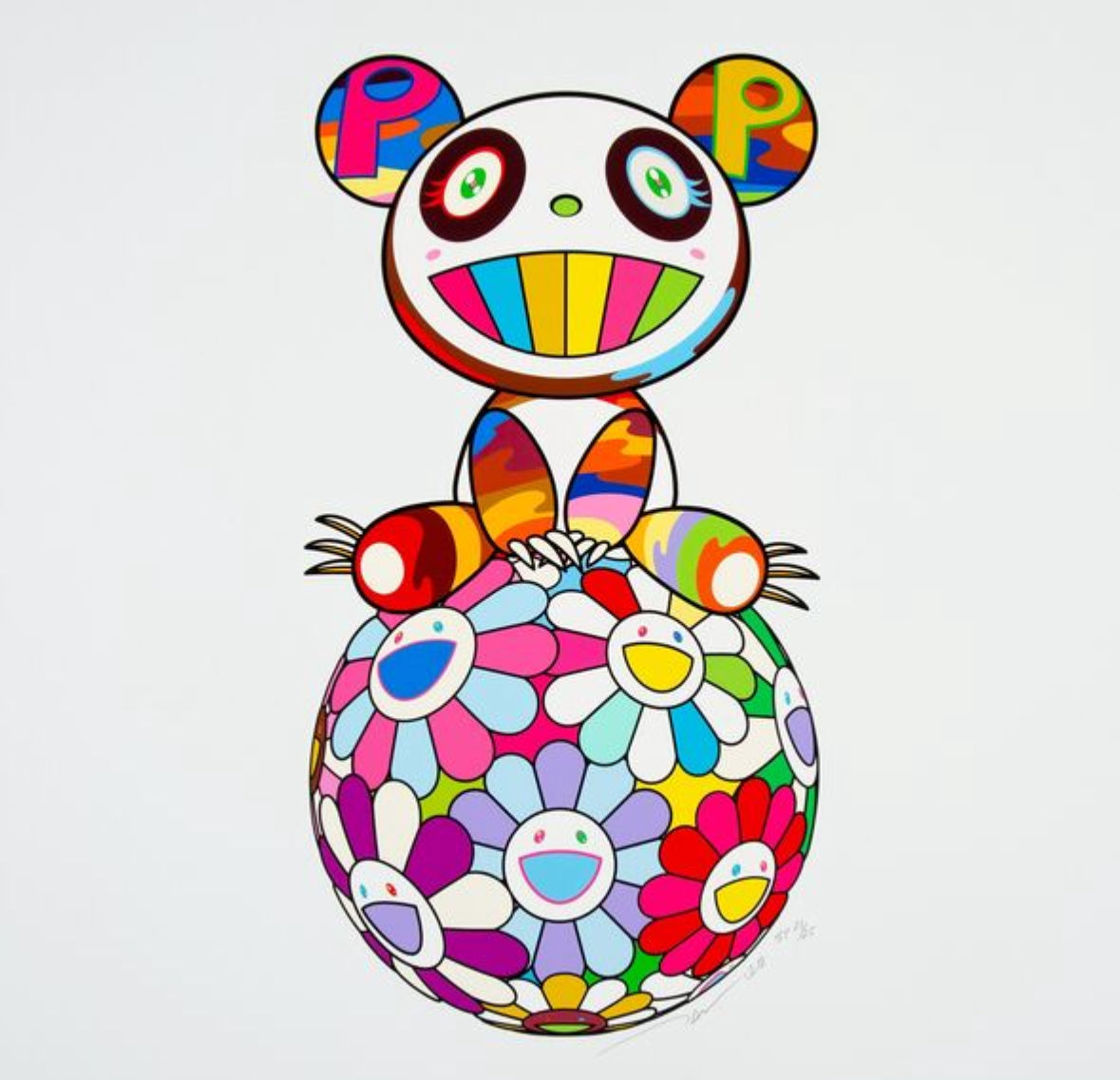 Takashi Murakami - Atop a Ball of Flowers, a Panda Cub Sits