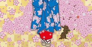 Takashi Murakami - Maiko in Kyoto, Cherry Blossoms on Blue