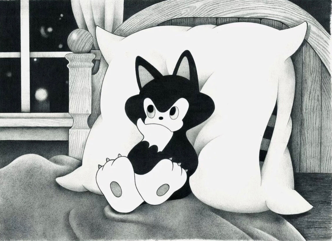 TIDE (Ide Tatsuhiro) Original Cat Black and White Sculpture