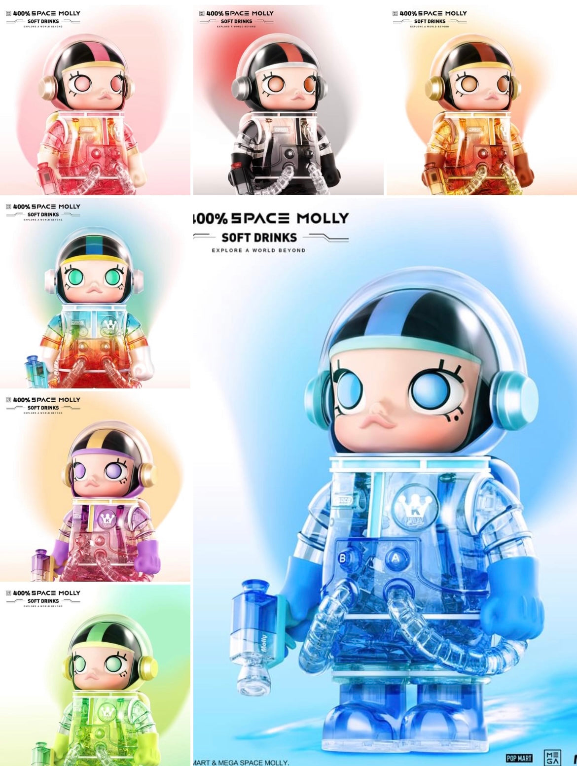 その他 POPMART MEGA SPACE MOLLY SOFT DRINKSBLUE Pop Mart Mega Collection 400 % Space Molly Soft Drink Series